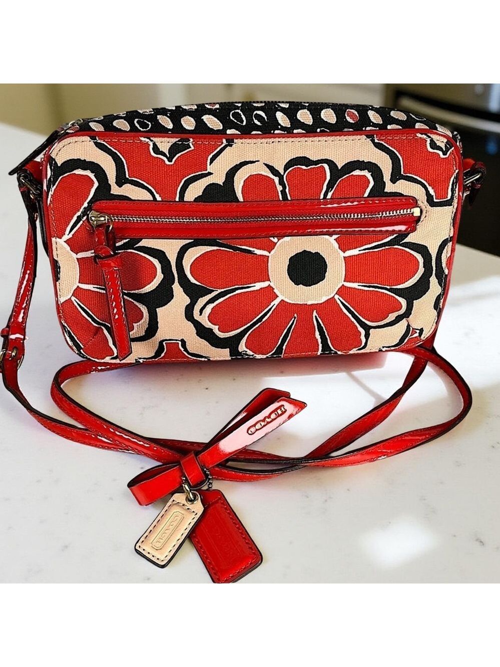 Coach Poppy 25121‎ Floral Red and Black Crossbody Shoulder Bag